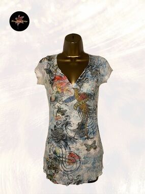 Y2K Blue Graphic Rhinestone Knit Top